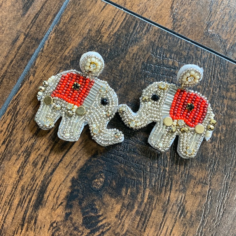 Beaded large elephant earrings